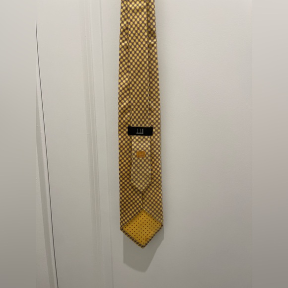 Dunhill Silk Tie Made in Italy Geometric Diamond Pattern Gold Yellow Blue Red - Picture 5 of 14